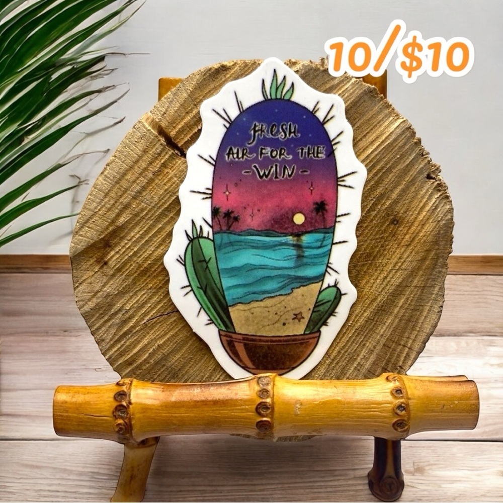 10 / $10 - Fresh Air For The Win Sticker - Cactus / Beach